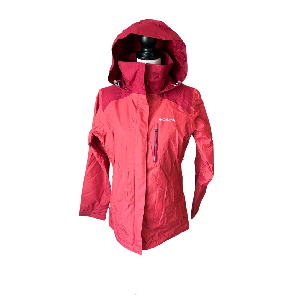 Columbia Omni-Tech Rain Jacket Women Size M Red Waterproof Hooded Shell Ripstop